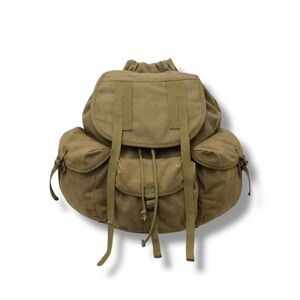 Vintage 1970s Olive Green Canvas Military Rucksack Backpack Hiking Field Pack